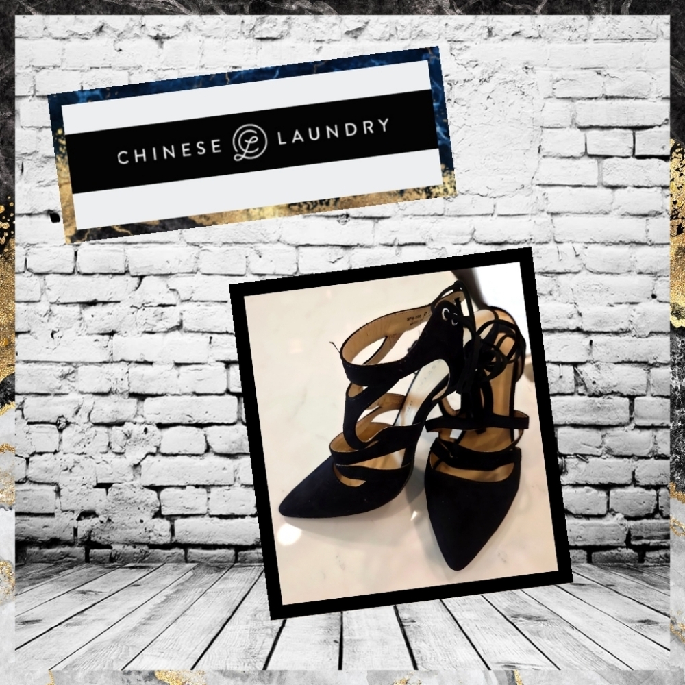 Chinese Laundry Black Strappy Lace up stiletto Heels.